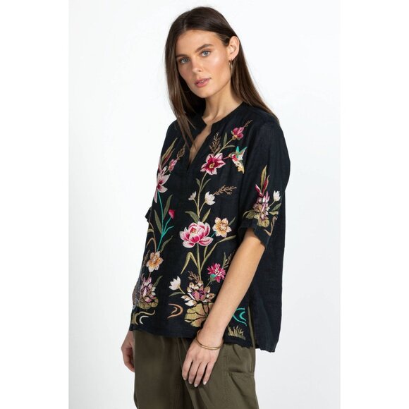 Johnny Was Maisie Easy V Neck Top Womens Size M Heavily Embroidered Linen Boho - Picture 2 of 11